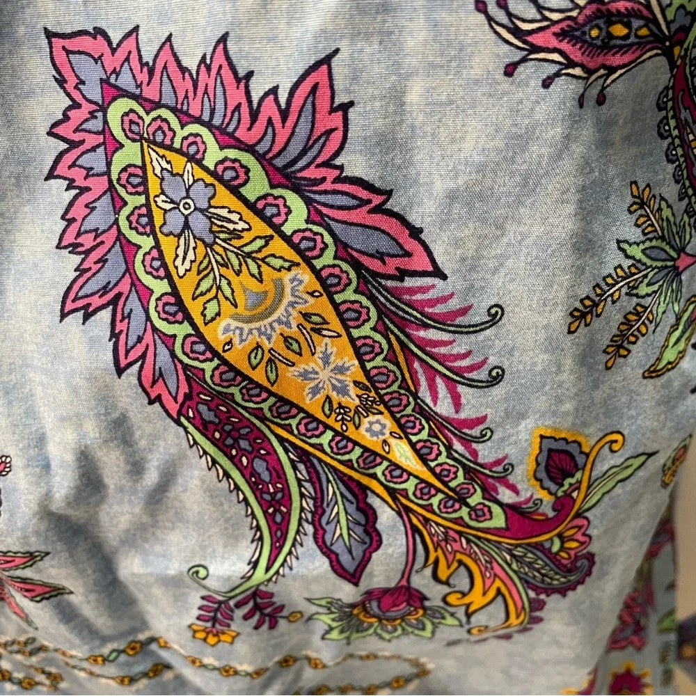 Talbots Cotton Button Front Swirly Paisley Blouse Top Women's Size M